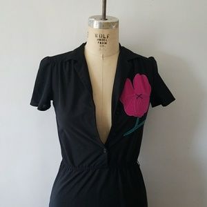 Vintage floral detail button up shirt dress